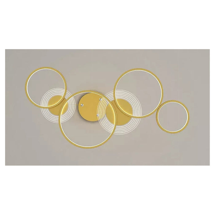 Trade Shop - Lampadario A Sospensione Led Oro 65w 6 Anelli Luminosi Moderno Con Telecomando 71422         