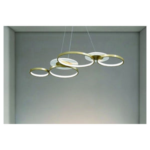 Trade Shop - Lampadario A Sospensione Led Oro 65w 6 Anelli Luminosi Moderno Con Telecomando 71422         
