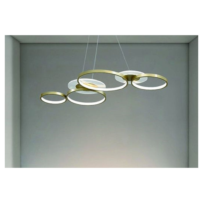 Trade Shop - Lampadario A Sospensione Led Oro 65w 6 Anelli Luminosi Moderno Con Telecomando 71422         