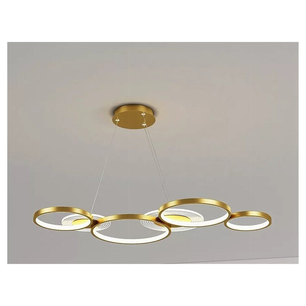 Trade Shop - Lampadario A Sospensione Led Oro 65w 6 Anelli Luminosi Moderno Con Telecomando 71422         