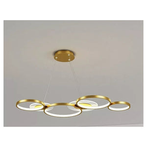 Trade Shop - Lampadario A Sospensione Led Oro 65w 6 Anelli Luminosi Moderno Con Telecomando 71422         