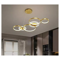 Trade Shop - Lampadario A Sospensione Led Oro 65w 6 Anelli Luminosi Moderno Con Telecomando 71422         
