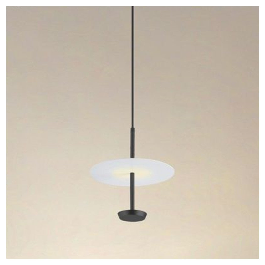 Trade Shop - Lampadario A Sospensione Luce 4000k Led 12w Disco Paralume Piatto Nero Rotondo 33115         