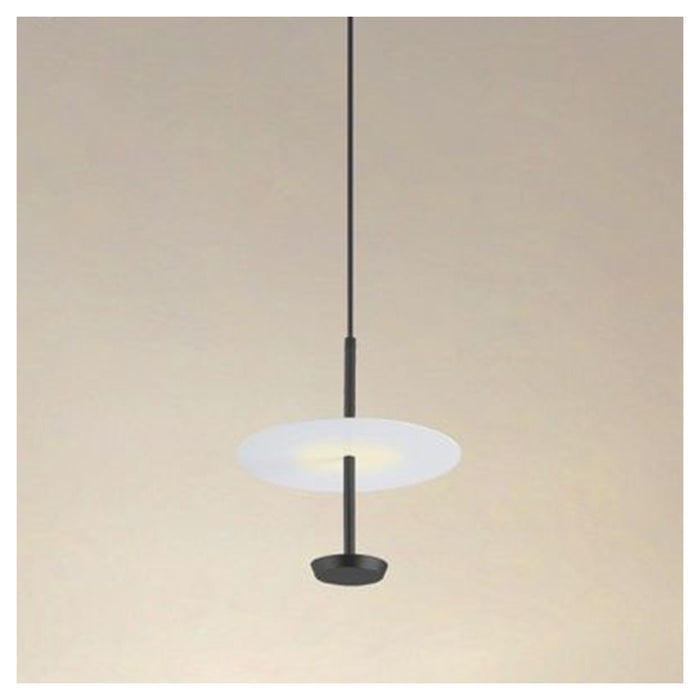 Trade Shop - Lampadario A Sospensione Luce 4000k Led 12w Disco Paralume Piatto Nero Rotondo 33115         