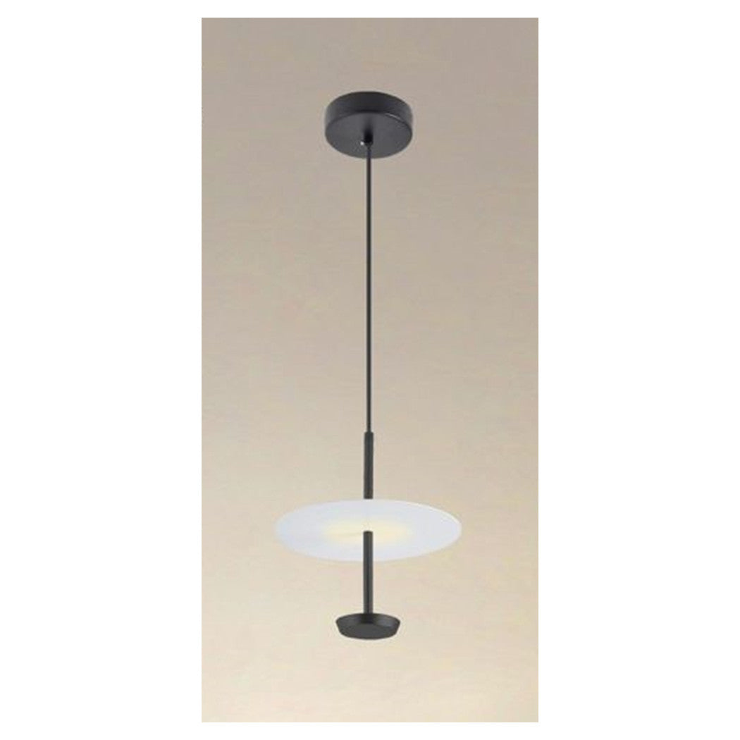 Trade Shop - Lampadario A Sospensione Luce 4000k Led 12w Disco Paralume Piatto Nero Rotondo 33115         