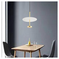 Trade Shop - Lampadario A Sospensione Luce 4000k Led 12w Disco Paralume Piatto Oro Rotondo 33139         