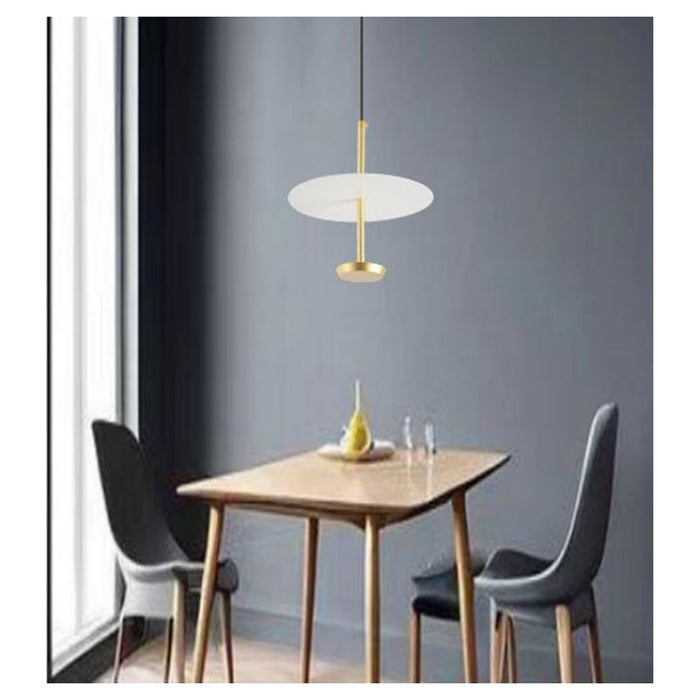 Trade Shop - Lampadario A Sospensione Luce 4000k Led 12w Disco Paralume Piatto Oro Rotondo 33139         