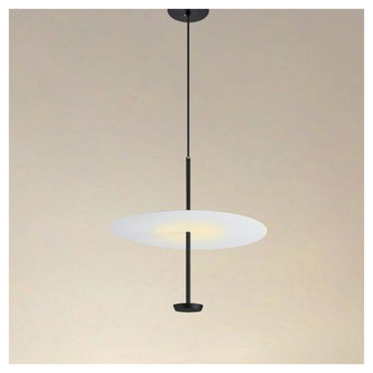 Trade Shop - Lampadario A Sospensione Luce 4000k Led 18w Disco Paralume Piatto Bianco Nero Tondo 33177         