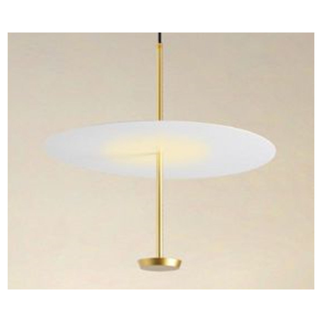 Trade Shop - Lampadario A Sospensione Luce 4000k Led 18w Disco Paralume Piatto Bianco Oro Tondo 33191         