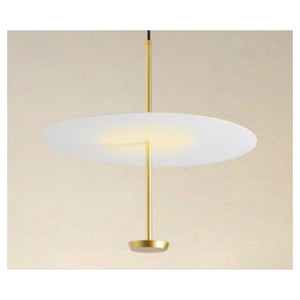 Trade Shop - Lampadario A Sospensione Luce 4000k Led 18w Disco Paralume Piatto Bianco Oro Tondo 33191         