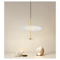 Trade Shop - Lampadario A Sospensione Luce 4000k Led 18w Disco Paralume Piatto Bianco Oro Tondo 33191         