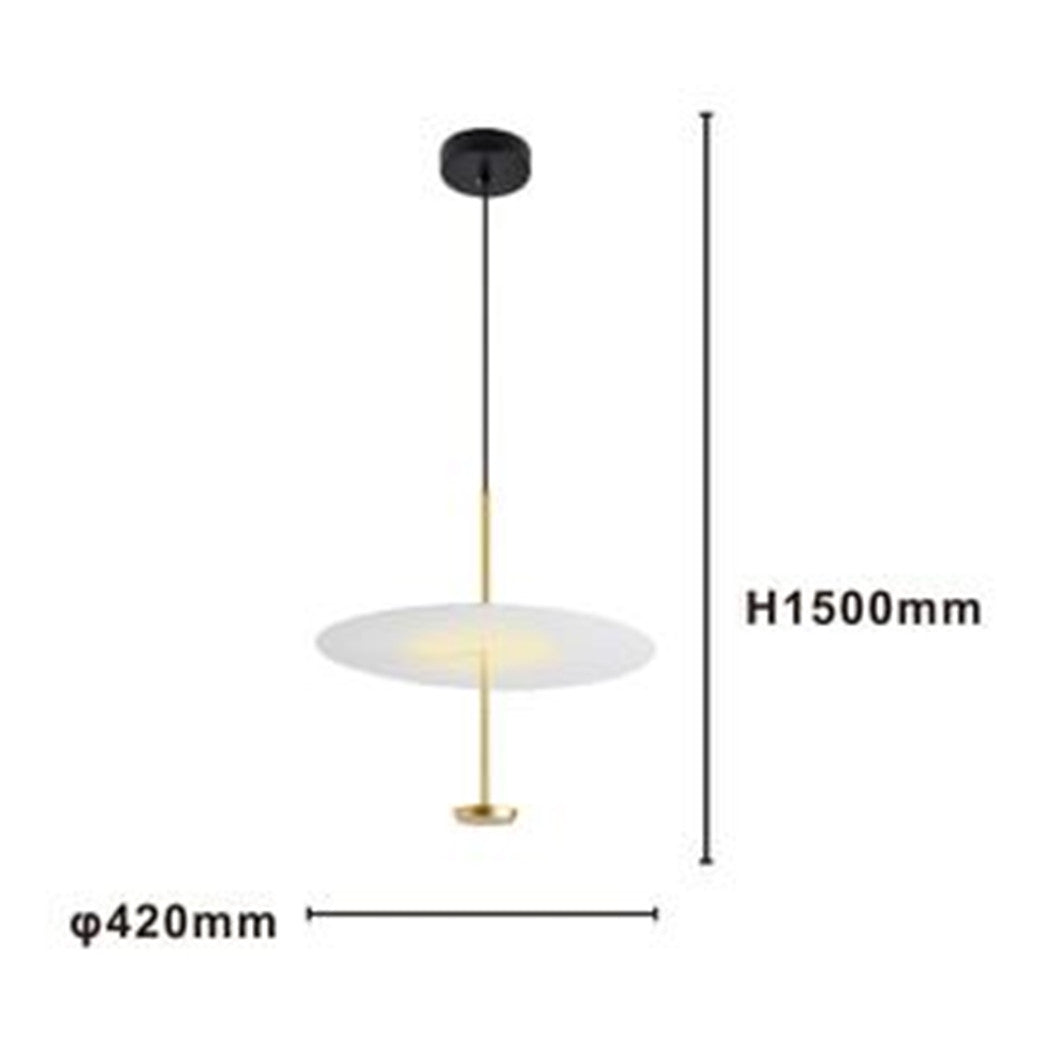 Trade Shop - Lampadario A Sospensione Luce 4000k Led 18w Disco Paralume Piatto Bianco Oro Tondo 33191         