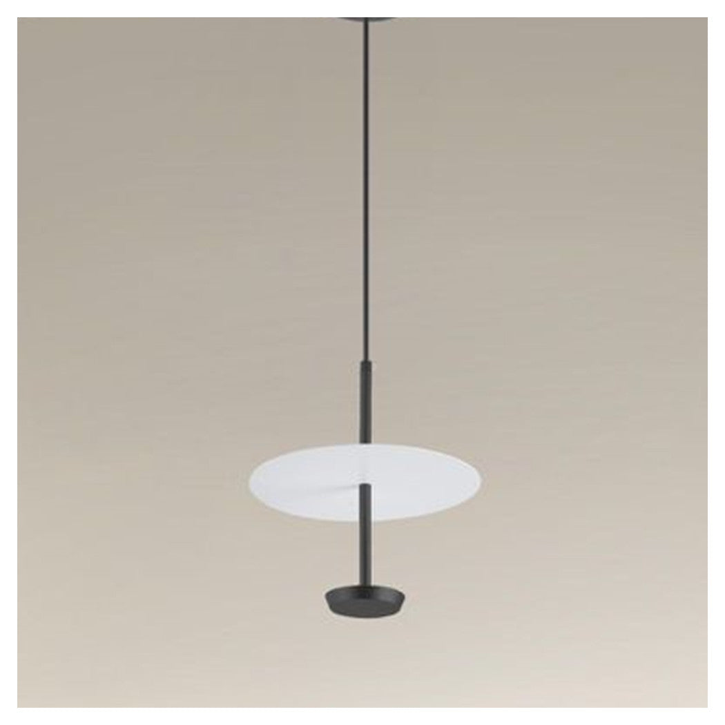 Trade Shop - Lampadario A Sospensione Luce 6500k Led 12w Disco Paralume Piatto Bianco Nero Tondo 33122         