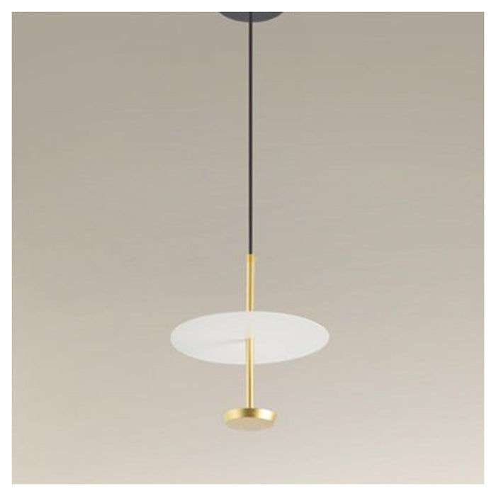 Trade Shop - Lampadario A Sospensione Luce 6500k Led 12w Disco Paralume Piatto Bianco Oro Tondo 33146         