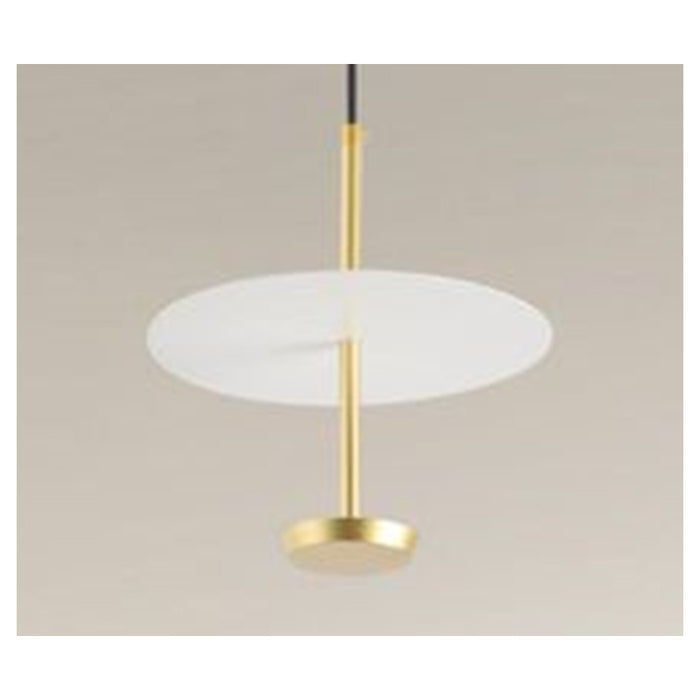 Trade Shop - Lampadario A Sospensione Luce 6500k Led 12w Disco Paralume Piatto Bianco Oro Tondo 33146         