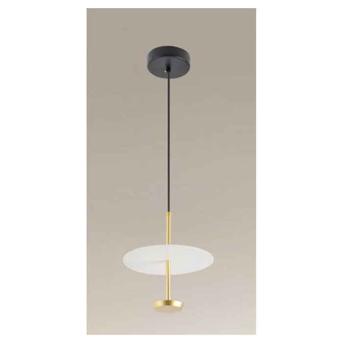 Trade Shop - Lampadario A Sospensione Luce 6500k Led 12w Disco Paralume Piatto Bianco Oro Tondo 33146         