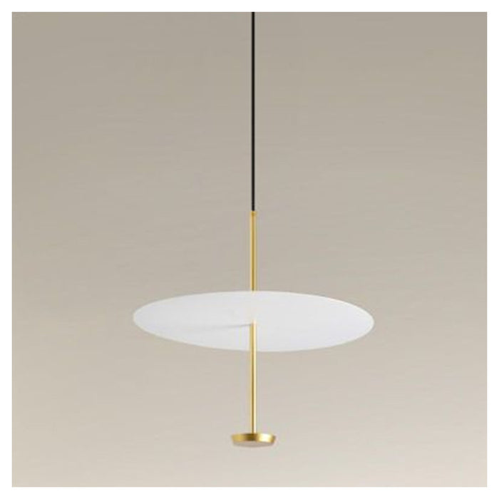 Trade Shop - Lampadario A Sospensione Luce 6500k Led 18w Disco Paralume Piatto Bianco Oro Tondo 33207         