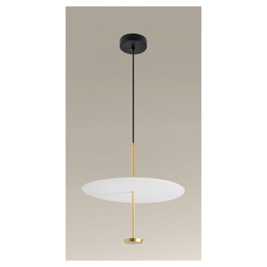 Trade Shop - Lampadario A Sospensione Luce 6500k Led 18w Disco Paralume Piatto Bianco Oro Tondo 33207         