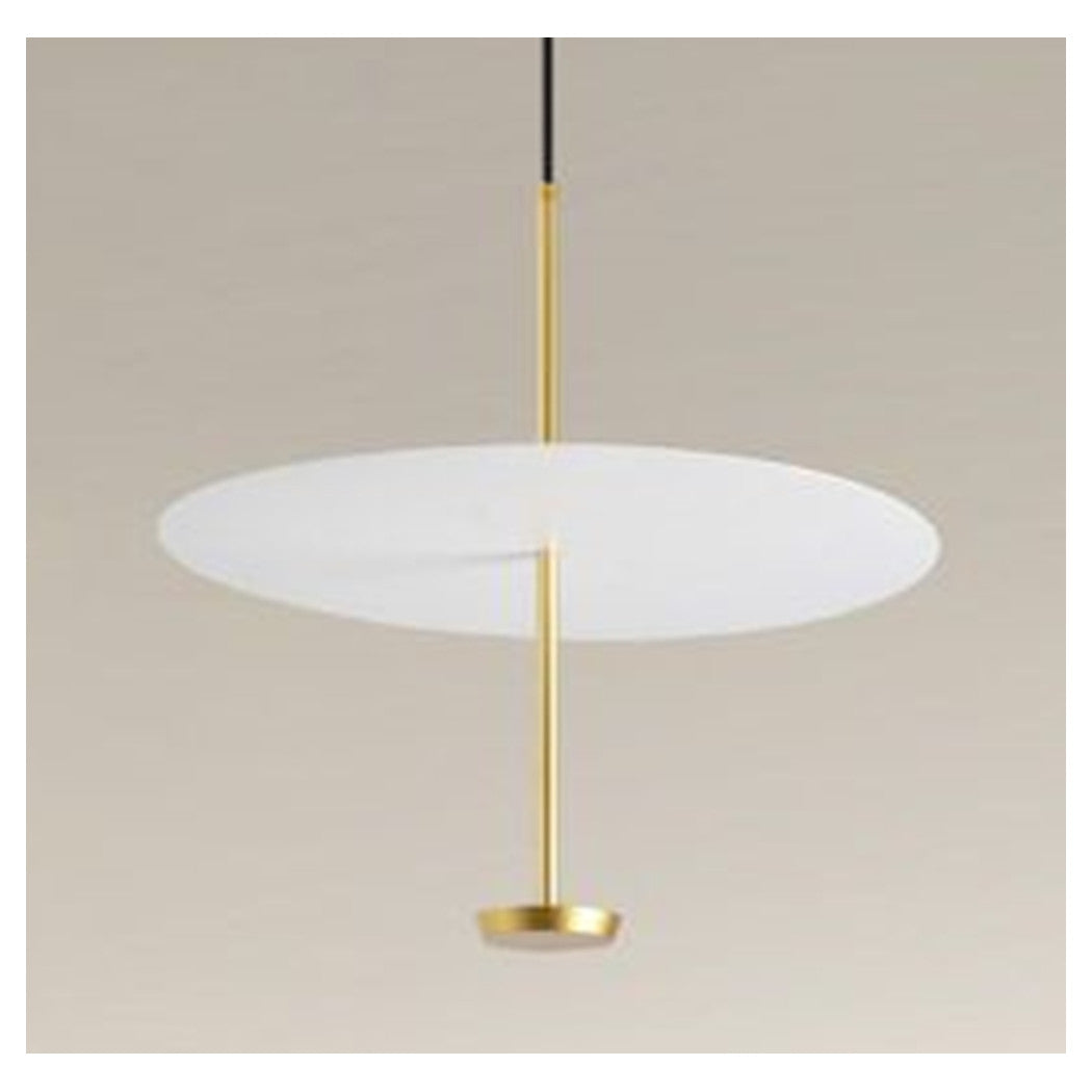 Trade Shop - Lampadario A Sospensione Luce 6500k Led 18w Disco Paralume Piatto Bianco Oro Tondo 33207         