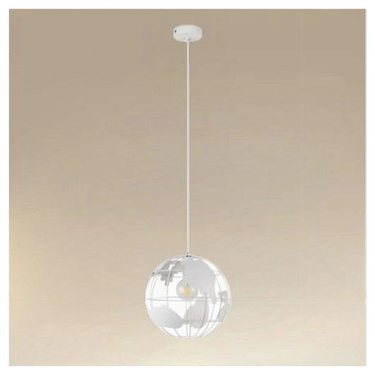 Trade Shop - Lampadario A Sospensione Mappamondo E27 In Metallo Bianco Sfera Globo Sospeso 33931         