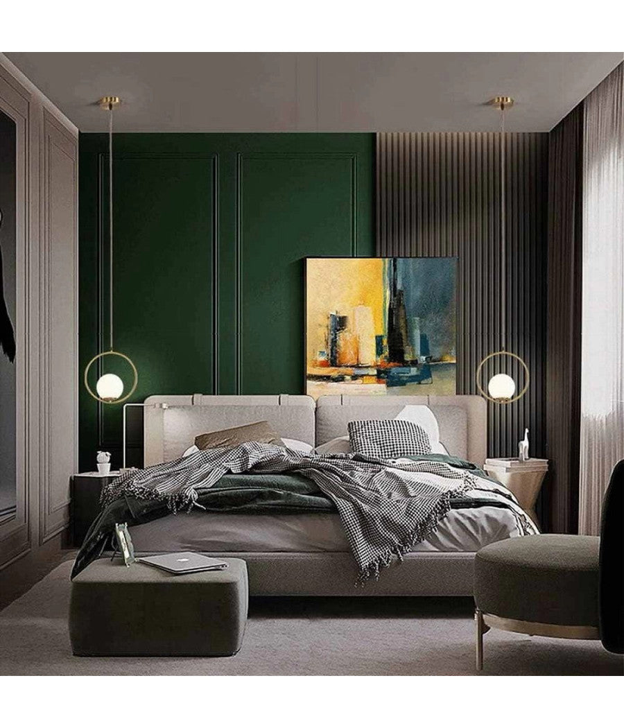 Lampadario A Sospensione Minimalista Lampada Metallo Bronzo Con Sfera Vetro G9 A97         