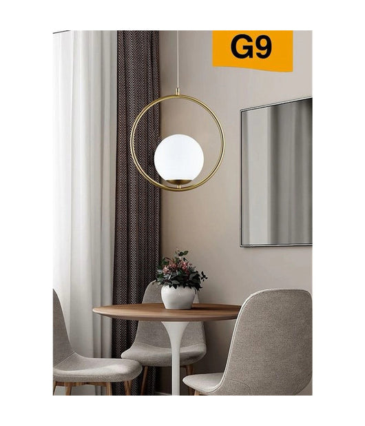 Lampadario A Sospensione Minimalista Lampada Metallo Bronzo Con Sfera Vetro G9 A97         