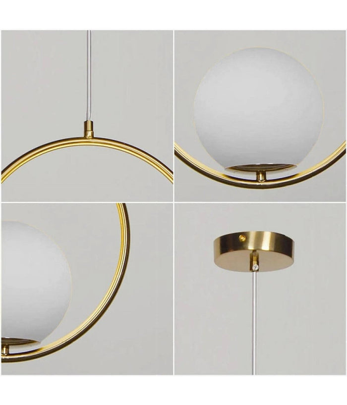 Lampadario A Sospensione Minimalista Lampada Metallo Bronzo Con Sfera Vetro G9 A97         