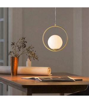 Lampadario A Sospensione Minimalista Lampada Metallo Bronzo Con Sfera Vetro G9 A97         