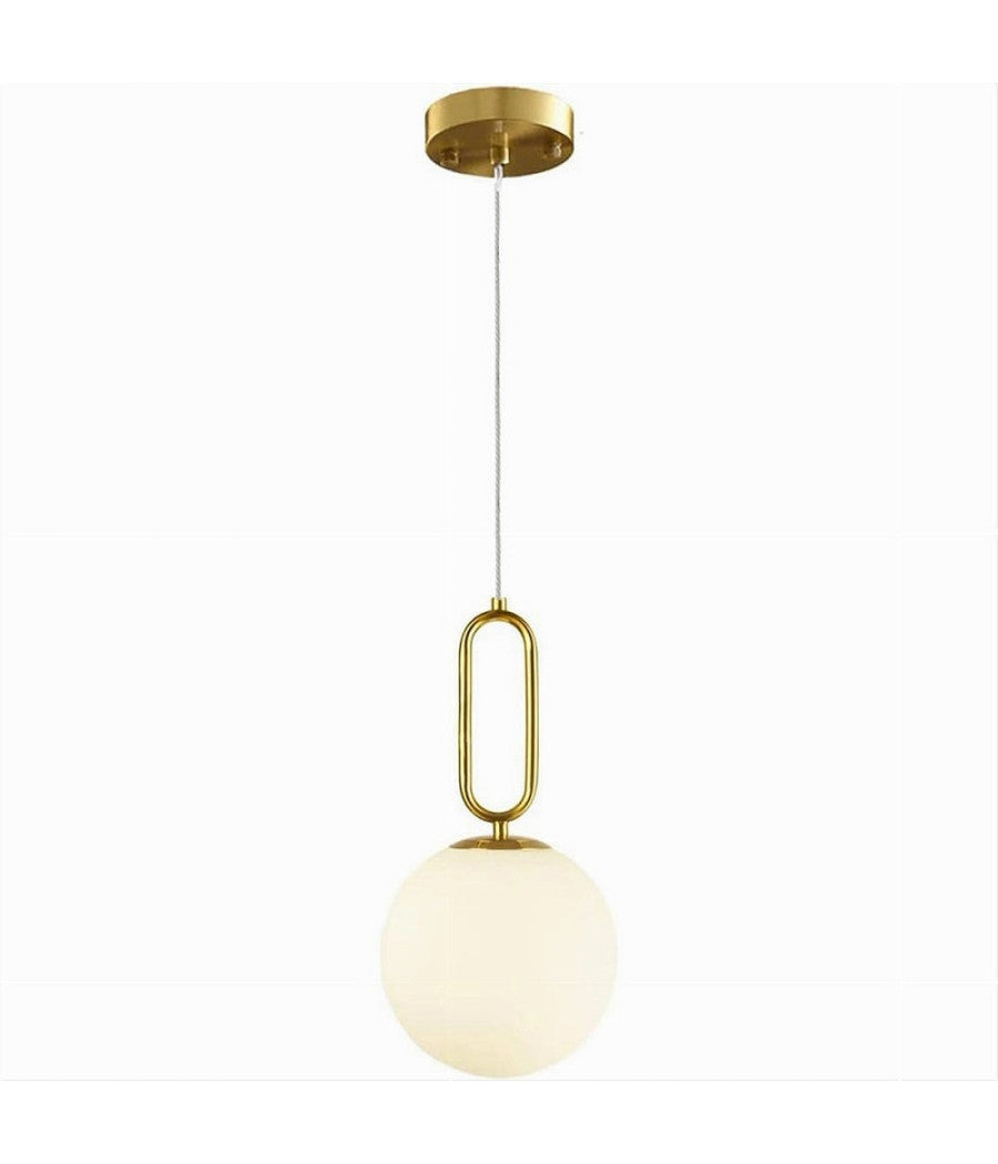 Lampadario A Sospensione Minimalista Ovale Metallo Bronzo Con Sfera Vetro G9 A96         
