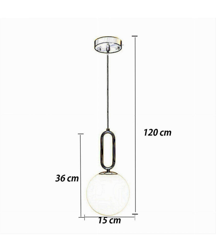 Lampadario A Sospensione Minimalista Ovale Metallo Bronzo Con Sfera Vetro G9 A96         