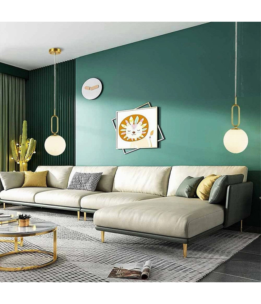 Lampadario A Sospensione Minimalista Ovale Metallo Bronzo Con Sfera Vetro G9 A96         