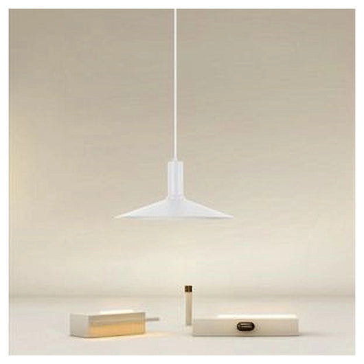 Trade Shop - Lampadario A Sospensione Moderno Con Paralume Conico In Ferro Bianco E27 33801         