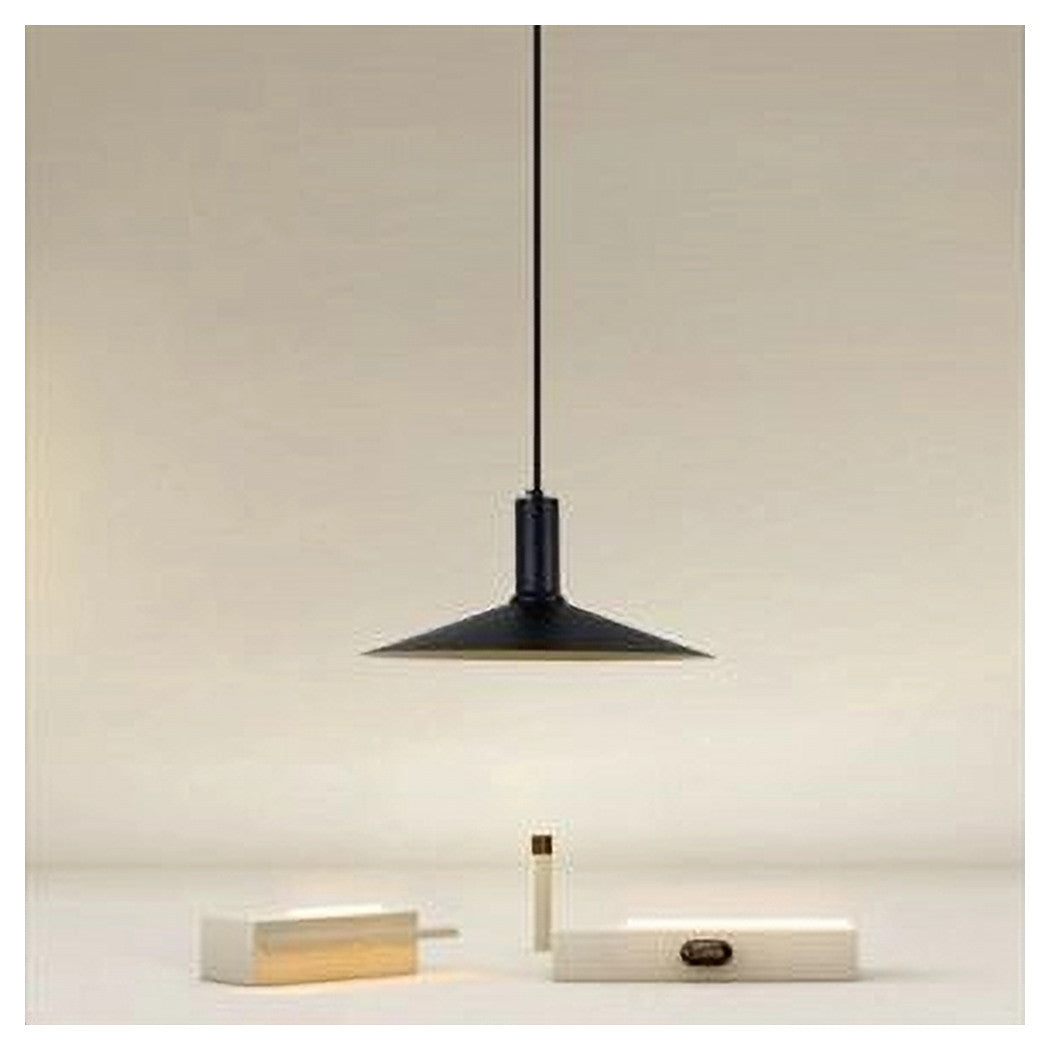 Trade Shop - Lampadario A Sospensione Moderno Con Paralume Conico In Ferro Nero Oro E27 33818         