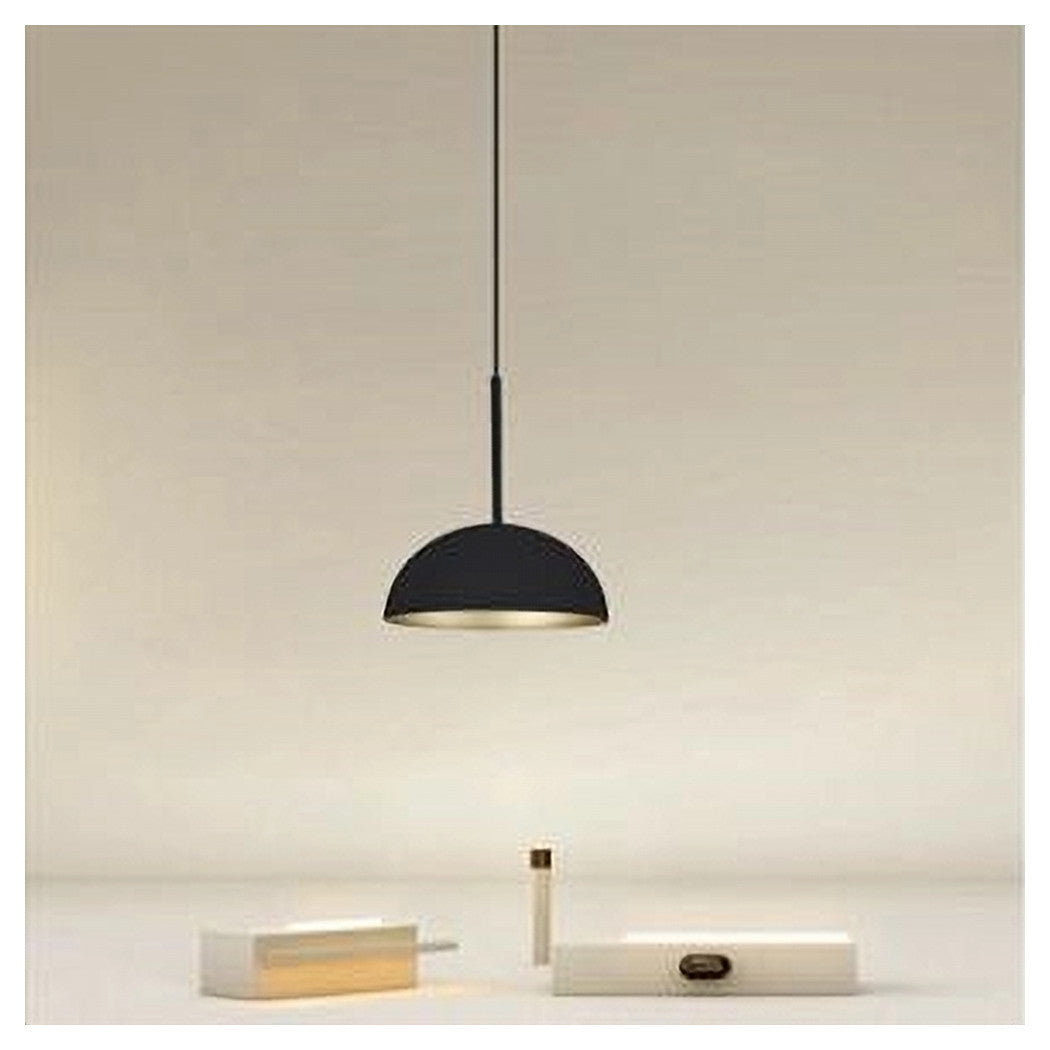 Trade Shop - Lampadario A Sospensione Moderno Con Paralume Cupola In Ferro Nero Oro E27 33771         