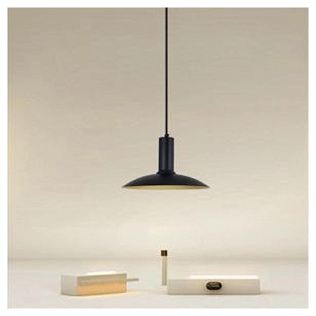 Trade Shop - Lampadario A Sospensione Moderno Con Paralume Semisfera In Ferro Nero Oro E27 33795         