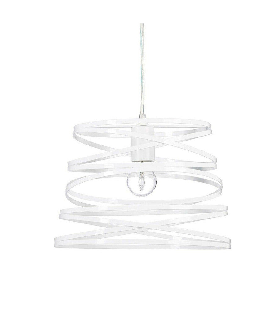 Lampadario A Sospensione Moderno Paralume Metallo A Vortice Traforato Bianco A08         
