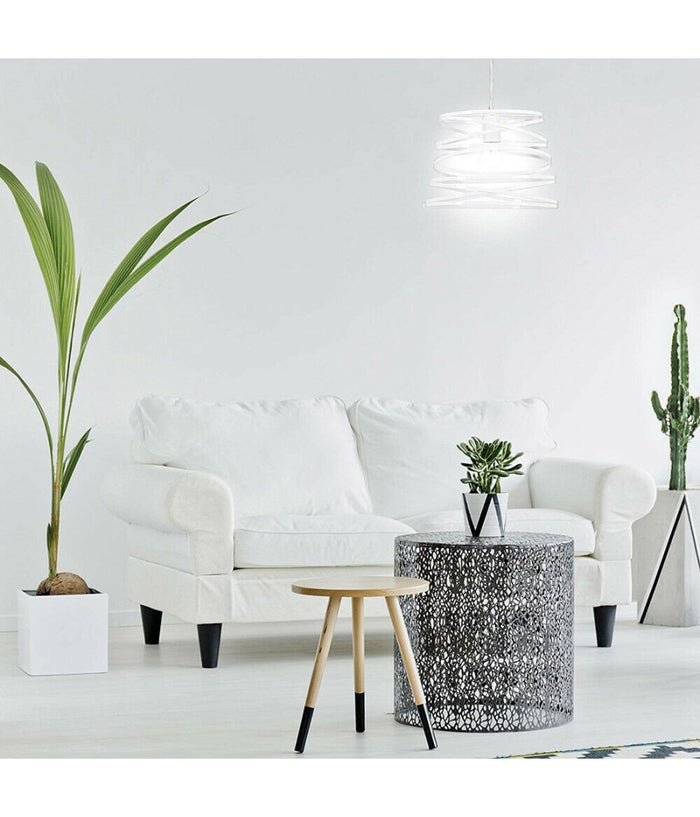 Lampadario A Sospensione Moderno Paralume Metallo A Vortice Traforato Bianco A08         