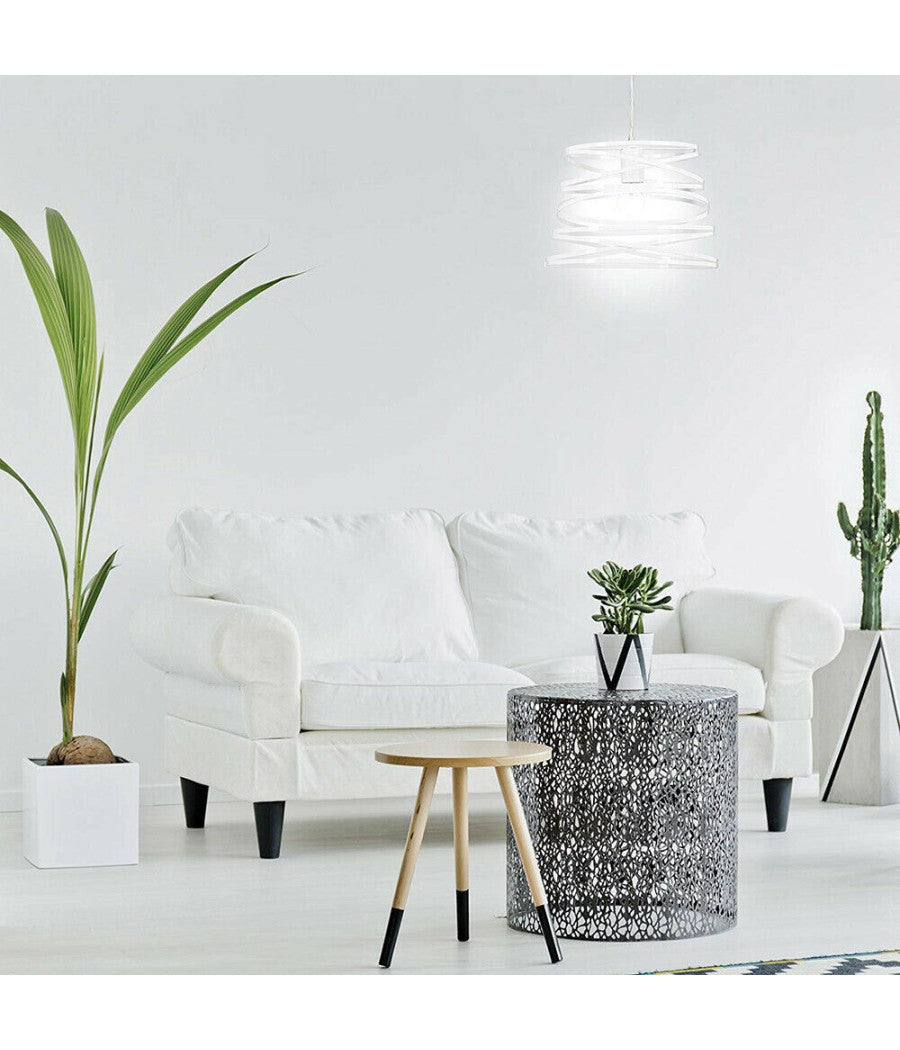 Lampadario A Sospensione Moderno Paralume Metallo A Vortice Traforato Bianco A08         