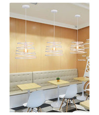 Lampadario A Sospensione Moderno Paralume Metallo A Vortice Traforato Bianco A08         