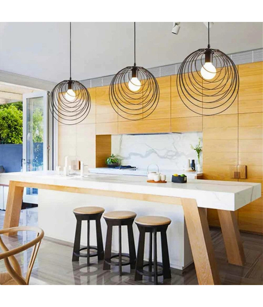 Lampadario A Sospensione Nero E27 Lampada Geometrica Da Soffitto Decorativa B86         