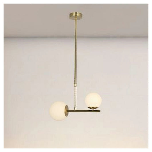 Trade Shop - Lampadario A Sospensione Oro Con 2 Sfere In Vetro Bianco Opaco Attacco G9 E27 33481         