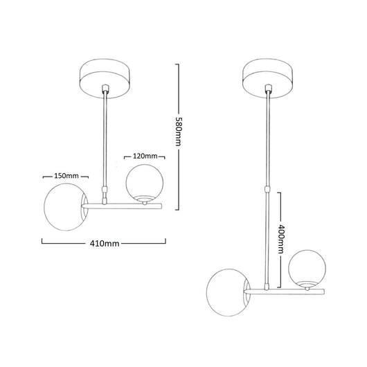 Trade Shop - Lampadario A Sospensione Oro Con 2 Sfere In Vetro Bianco Opaco Attacco G9 E27 33481         