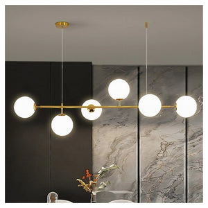 Trade Shop - Lampadario A Sospensione Oro Con 6 Sfere Bolle Bianche In Vetro Attacco G9 33726         