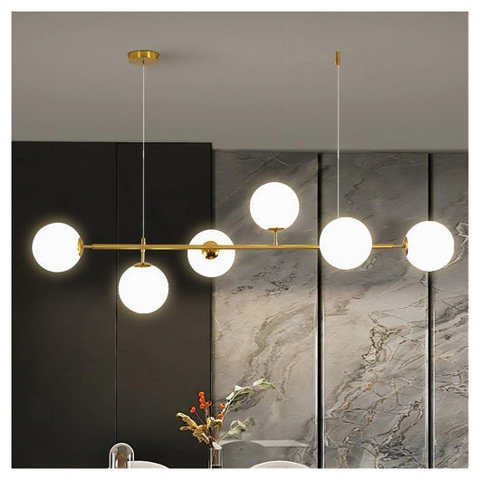 Trade Shop - Lampadario A Sospensione Oro Con 6 Sfere Bolle Bianche In Vetro Attacco G9 33726         