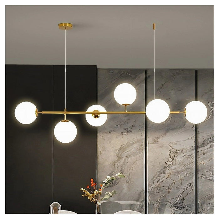 Trade Shop - Lampadario A Sospensione Oro Con 6 Sfere Bolle Bianche In Vetro Attacco G9 33726         