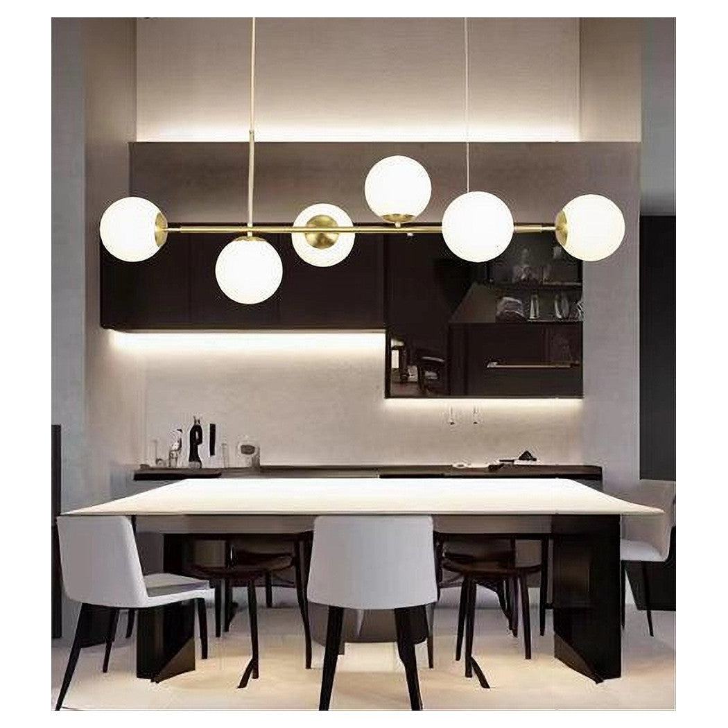 Trade Shop - Lampadario A Sospensione Oro Con 6 Sfere Bolle Bianche In Vetro Attacco G9 33726         