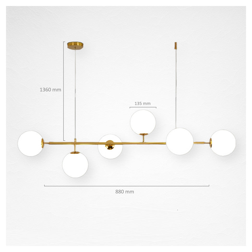 Trade Shop - Lampadario A Sospensione Oro Con 6 Sfere Bolle Bianche In Vetro Attacco G9 33726         