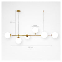 Trade Shop - Lampadario A Sospensione Oro Con 6 Sfere Bolle Bianche In Vetro Attacco G9 33726         