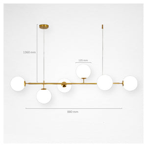 Trade Shop - Lampadario A Sospensione Oro Con 6 Sfere Bolle Bianche In Vetro Attacco G9 33726         