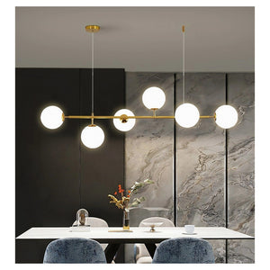 Trade Shop - Lampadario A Sospensione Oro Con 6 Sfere Bolle Bianche In Vetro Attacco G9 33726         